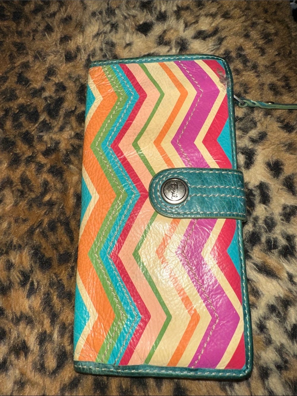 Fossil Multicolor Chevron Wallet with Teal Trim